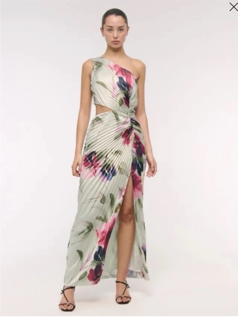 Floral One-Shoulder Cutout Maxi Dress in Sage and Pink